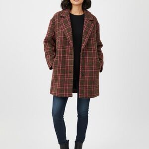 Zara Pink and Brown Plaid Pea Coat